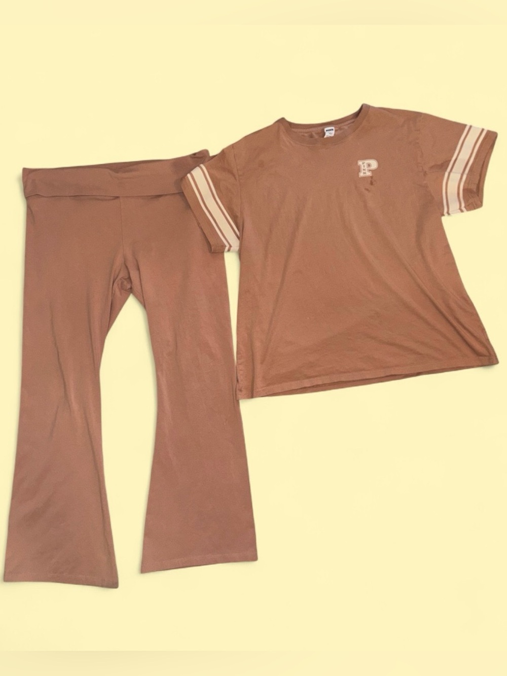 PINK Victoria’s Secret Varsity Tee + Foldover Pants Lounge 2PC Set – Size XL